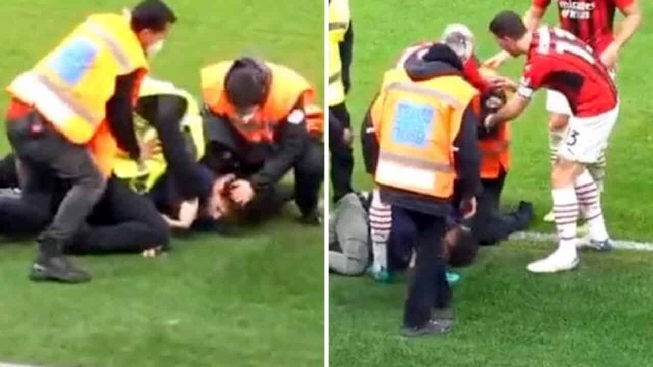 Invasore di campo picchiato con pugni e capelli tirati da steward a San Siro per Inter-Milan