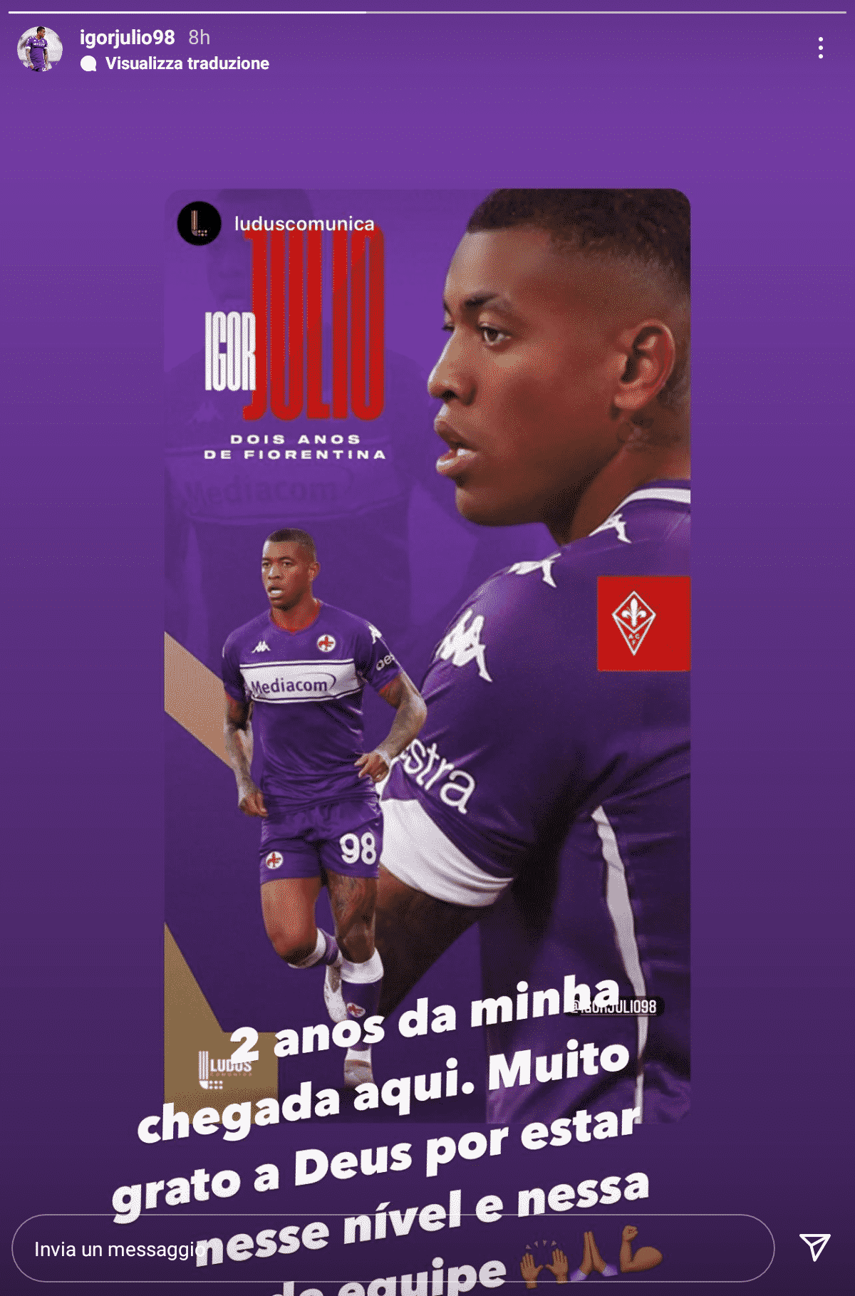 Igor festeggia la permanenza alla Fiorentina: "Grazie a Dio sto giocando qui da due anni"