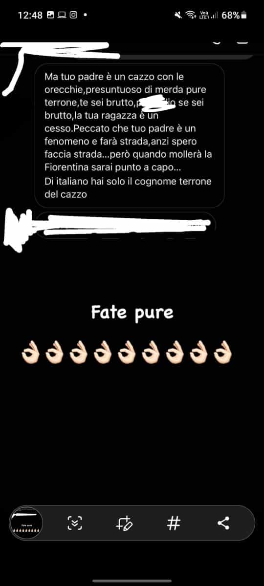 Vergognosi insulti a Italiano jr.: "Sei brutto, la tua ragazza è un cesso. Di Italiano hai il nome, terrone"