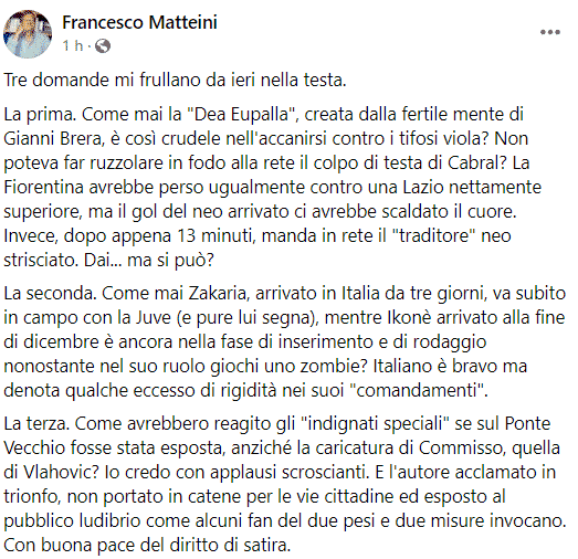 Matteini: "Perchè Zakaria in 3 giorni debutta con gol e Ikonè arrivato a dicembre è in rodaggio?"