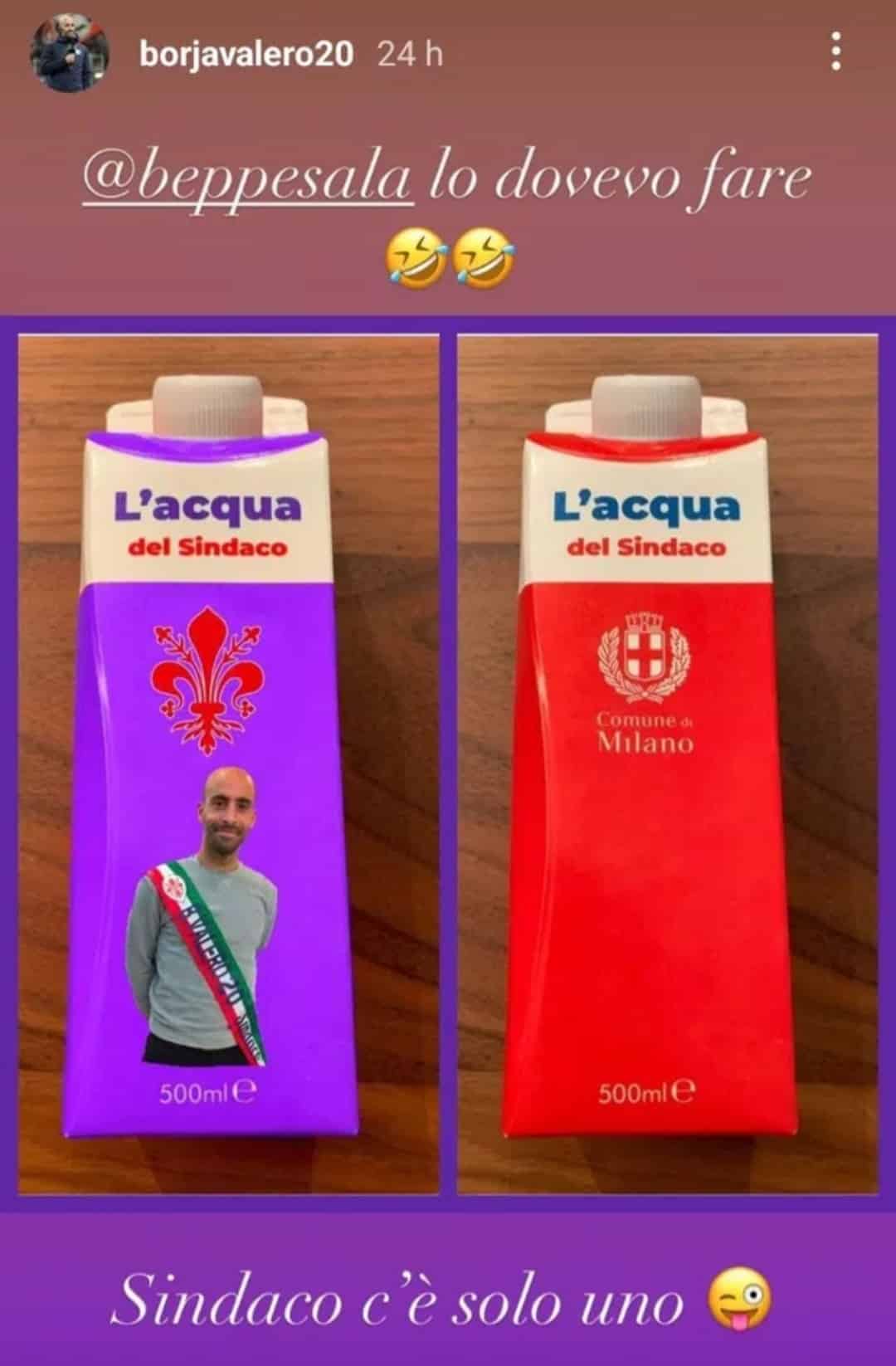 Beppe Sala regala la sua acqua a Milano, Borja Valero scherza e scrive: "Sindaco c'è solo uno"