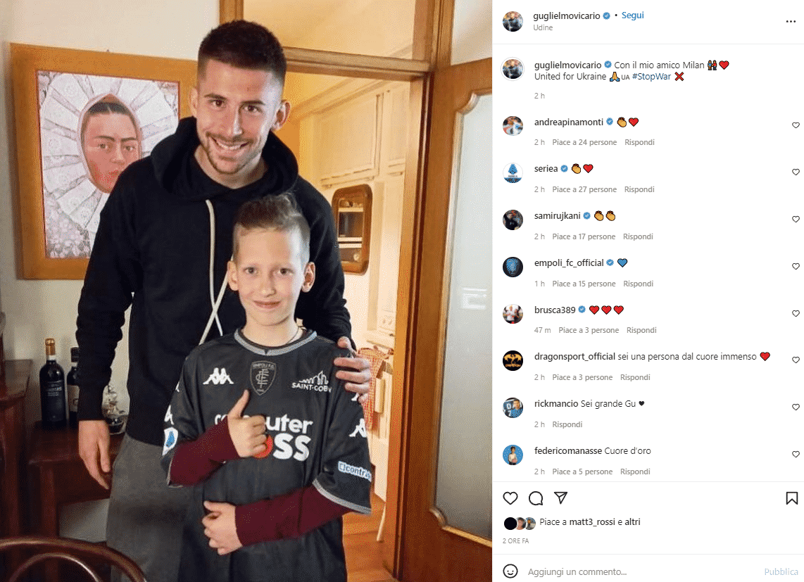 Vicario, il portiere che vuole la Fiorentina, fa un grande gesto: ospita in casa sua una famiglia ucraina