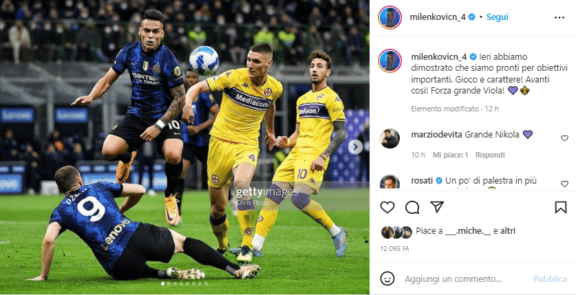 Milenkovic: "Contro l'Inter abbiamo dimostrato che siamo pronti a raggiungere obiettivi importanti"