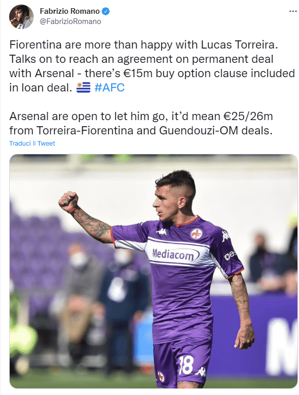 Romano: "La Fiorentina tratta con l'Arsenal l'acquisto di Torreira. Mal che vada c'è il riscatto a 15 milioni"