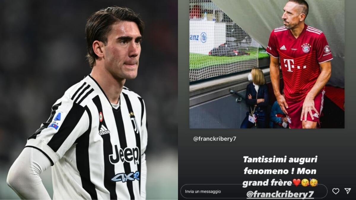 Pur di non mettere una foto della Fiorentina, Vlahovic fa gli auguri a Ribery con una foto del Bayern - 