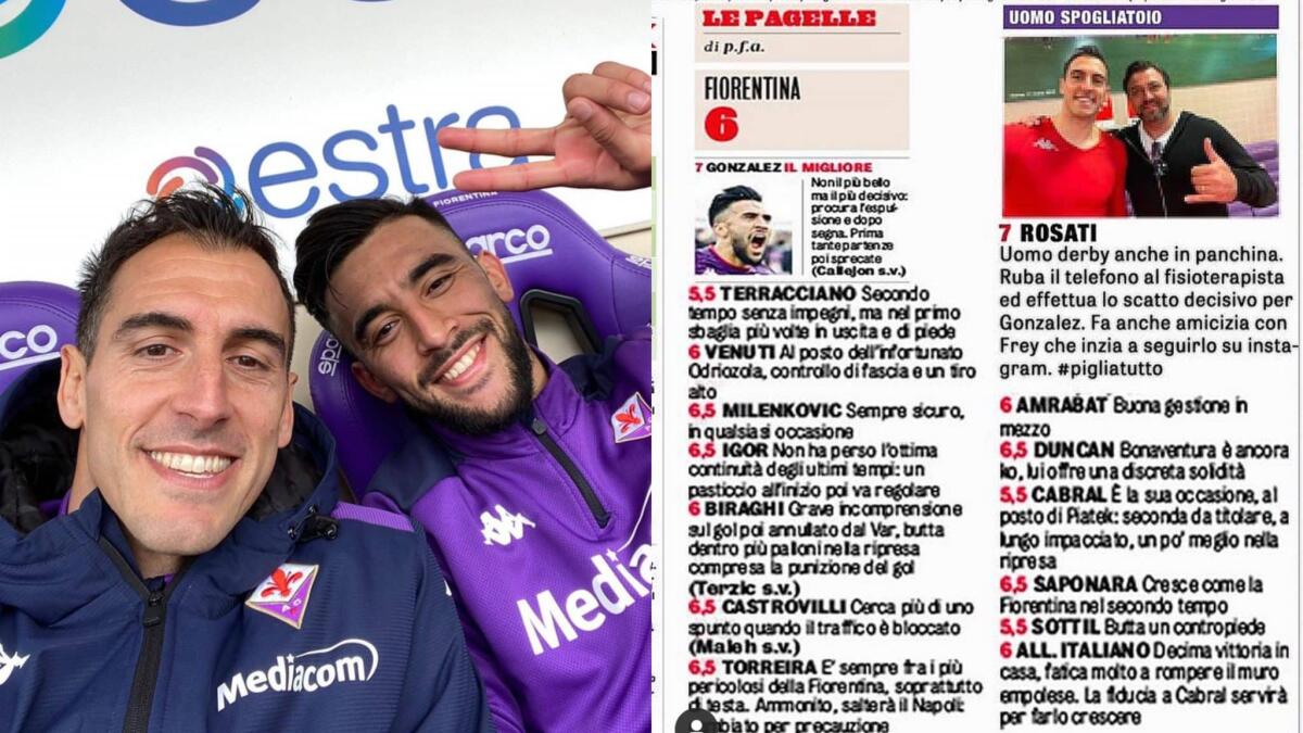 La pagella di Rosati: "Voto 7. Uomo derby: fa lo scatto decisivo per Gonzalez e diventa amico di Frey" - 