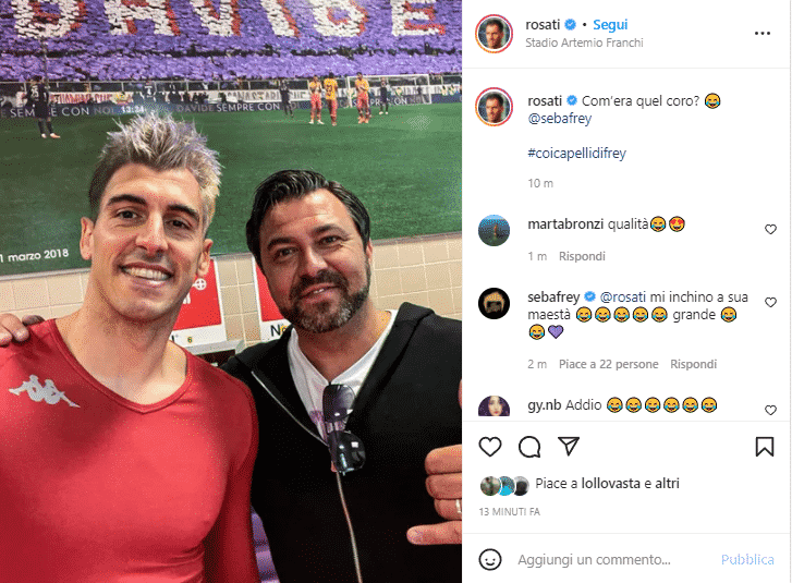 "Quanta fiha c'avrei coi capelli di Frey?" e Rosati si mostra con i capelli come Seba che apprezza