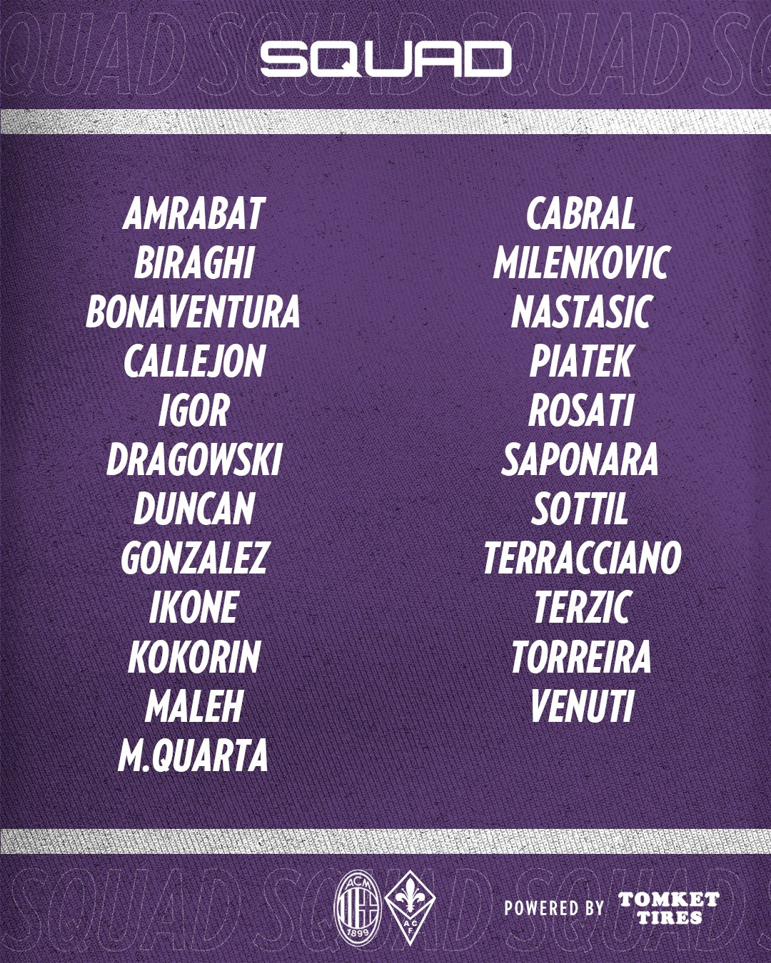I convocati della Fiorentina, Italiano ne chiama 23 per il Milan. Out Odriozola