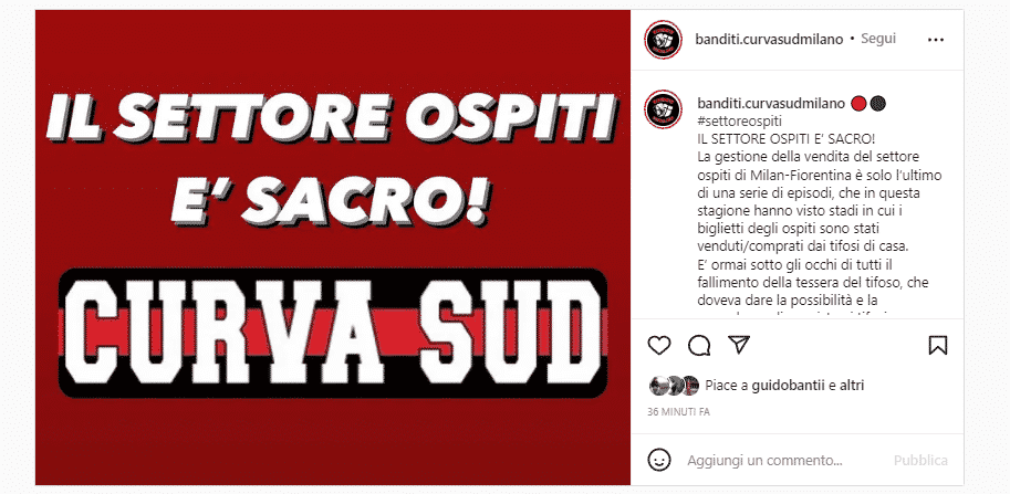 La curva del Milan difende i tifosi della Fiorentina: "Il settore ospiti è sacro, società trovi una soluzione"