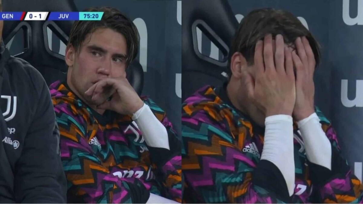 Vlahovic piange in panchina. La Juventus perde contro il Genoa, catenaccio e contropiede non bastano - 