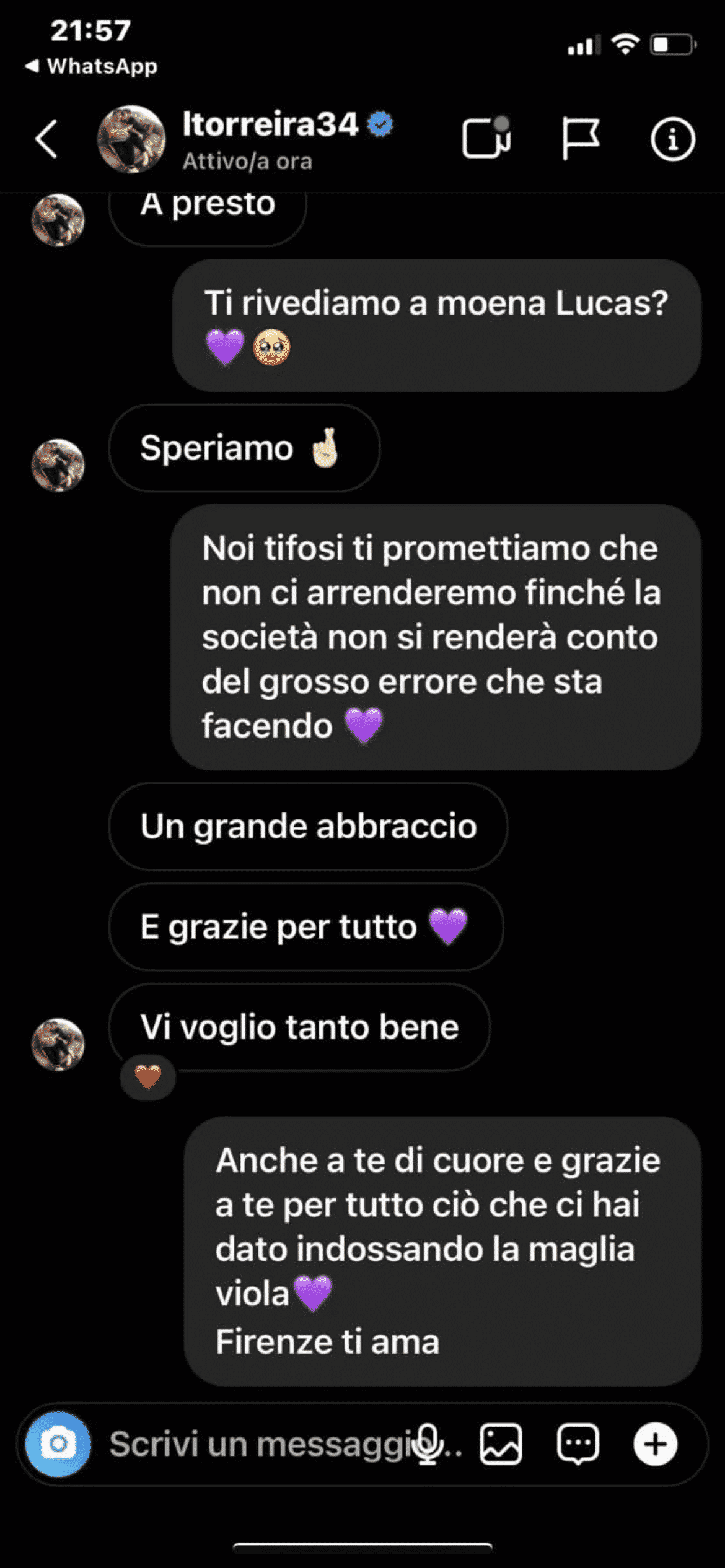 Torreira vuole rimanere alla Fiorentina e scrive ad un tifoso: "Speriamo di rivederci a Moena"