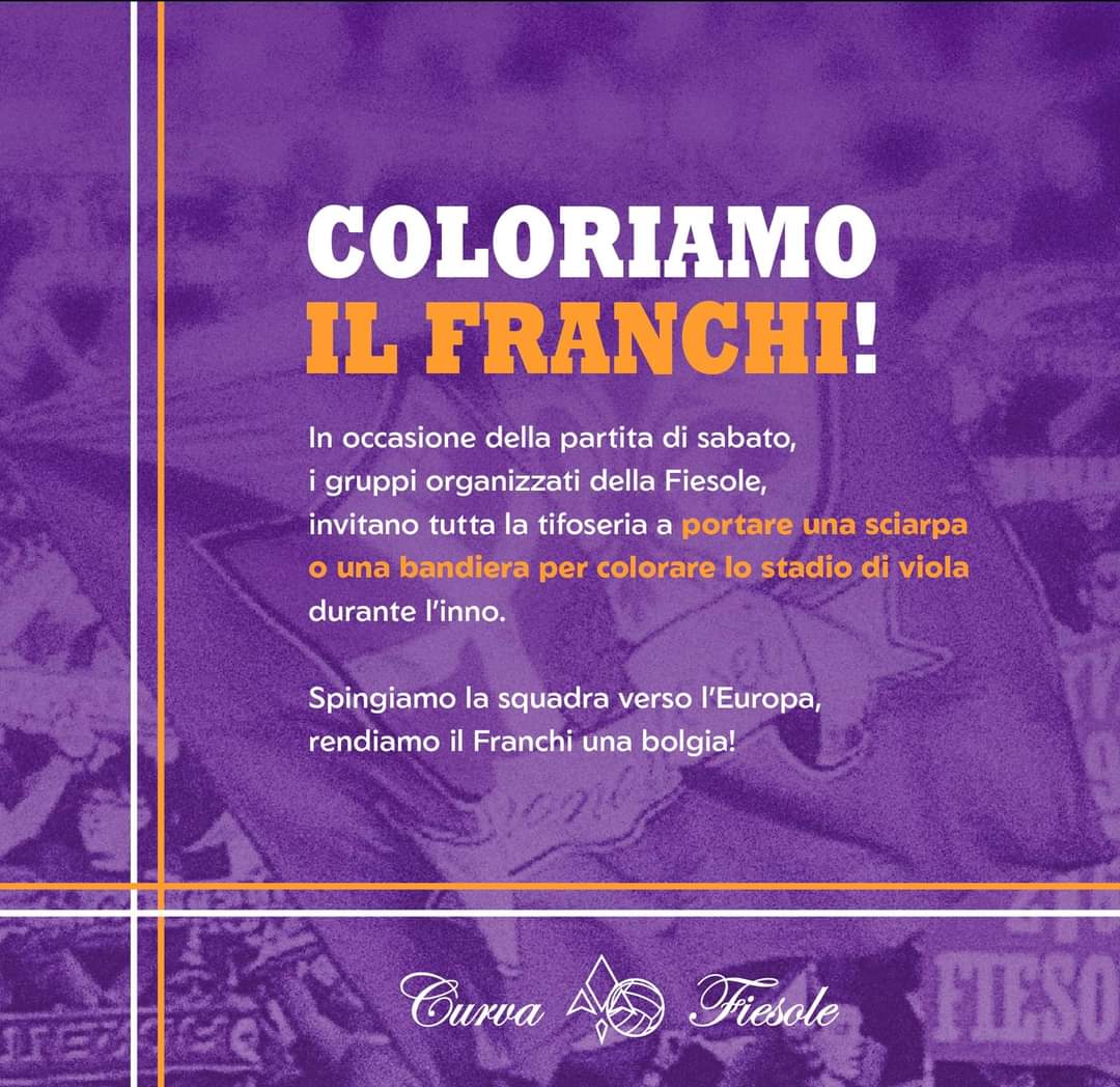 Curva Fiesole: "Sabato portiamo allo stadio una sciarpa o una bandiera viola per colorare il Franchi"