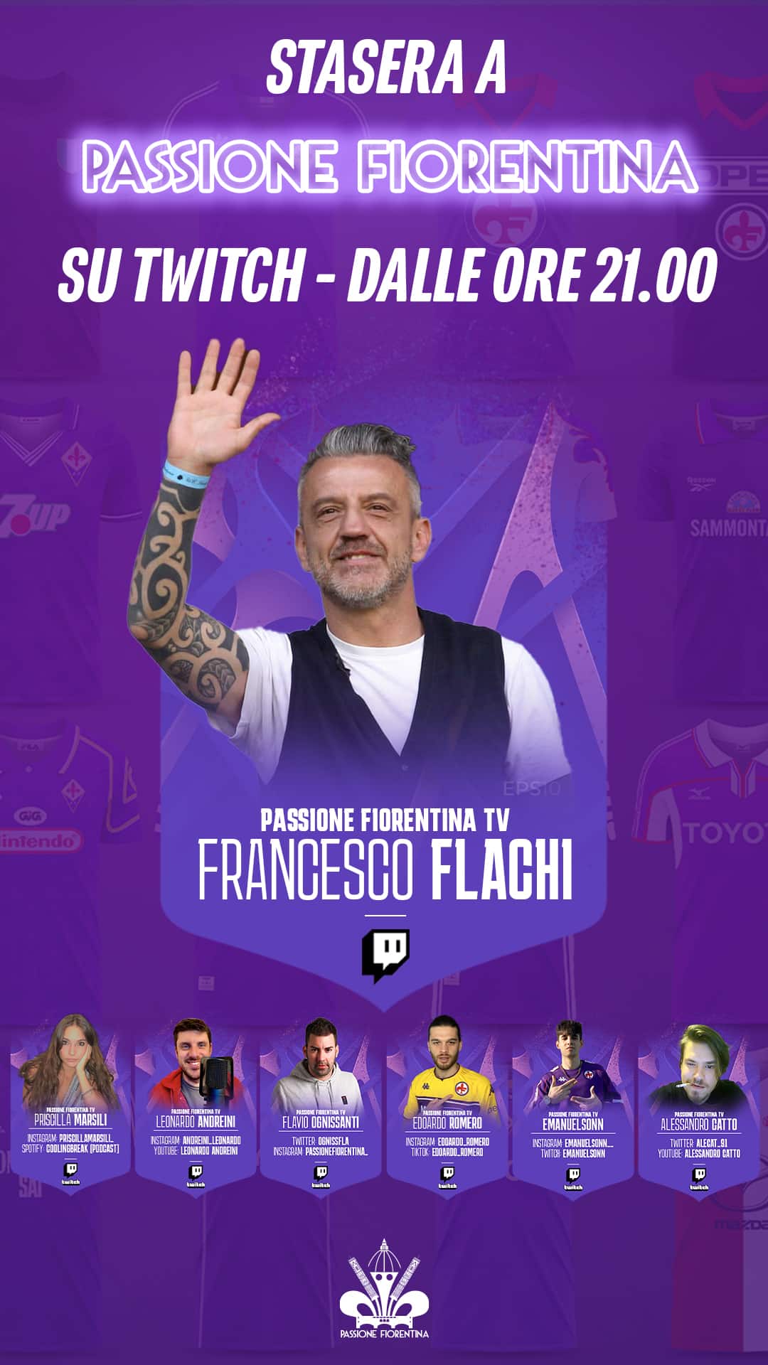 Stasera Flachi ospite su Passione Fiorentina su Twitch dalle 21. In palio due biglietti per la Roma