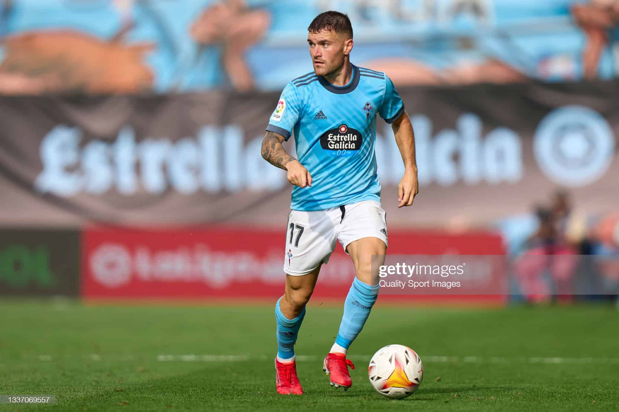 VIGO, SPAIN - AUGUST 28: Javi Galan of RC Celta runs with the ball during the La Liga Santander match between RC Celta de Vigo and Athletic Club at Stadium Abanca Balaidos on August 28, 2021 in Vigo, Spain (Photo by Diego Souto/Quality Sport Images/Getty 