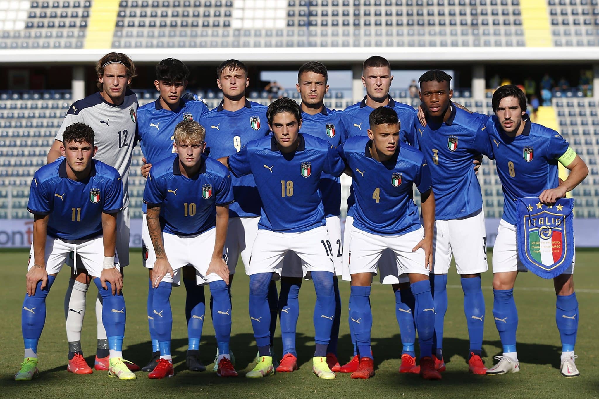EMPOLI, ITALY - SEPTEMBER 03: Italy U21 poses during the UEFA European Under-21 Championship Qualifier between Italy U21 and Luxembourg U21 at Stadio Carlo Castellani on September 3, 2021 in Empoli, Italy. (Photo by Gabriele Maltinti/Getty Images)