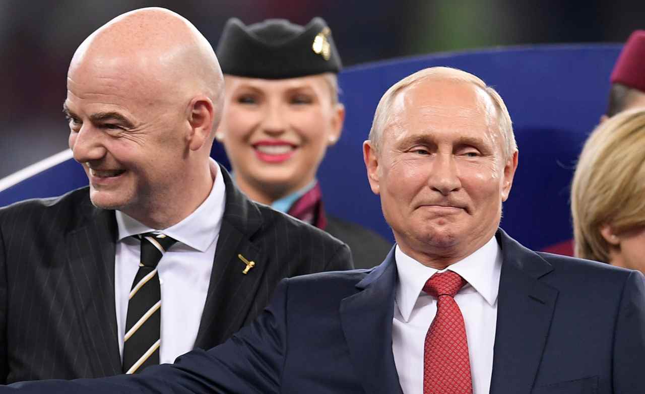 Foto LaPresse - Fabio Ferrari15 07 2018 Mosca ( Russia )SportRussia 2018 - Coppa del Mondo FIFA - Francia vs Croazia - Finale - Stadio Luzniki di MoscaNella foto:Putin, InfantinoPhoto LaPresse - Fabio FerrariJuly 15, 2018 Moscow ( Russia Federation )sport