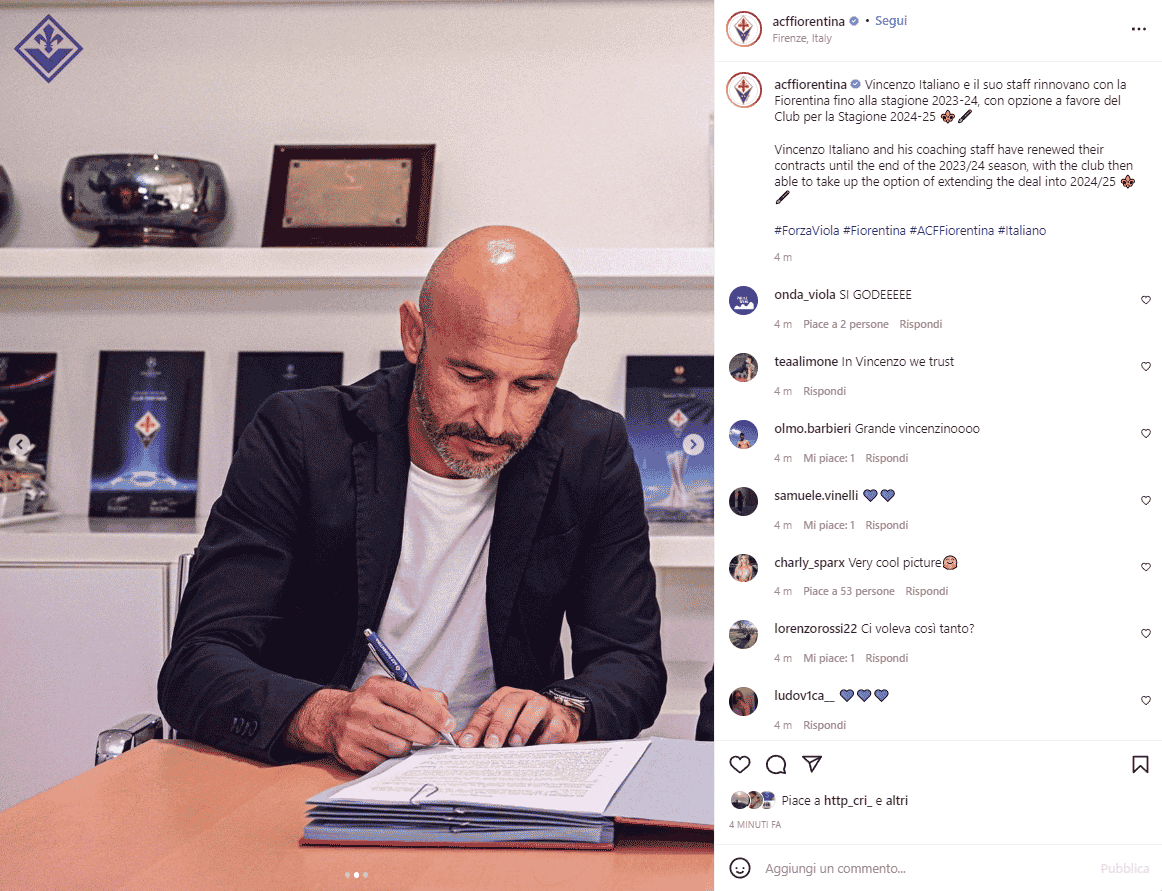 Adesso è ufficiale, Italiano rinnova con la Fiorentina per due anni con opzione sul terzo anno