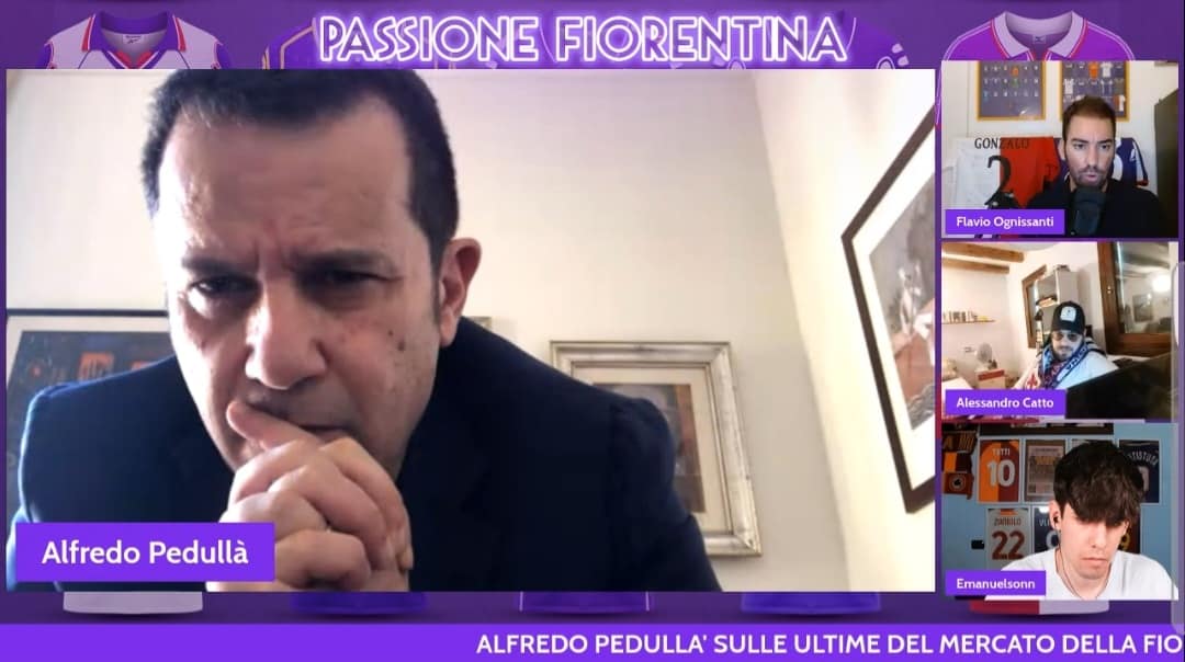Dalle 14 Pedullà in diretta sul canale Twitch di Passione Fiorentina per le ultime del mercato viola