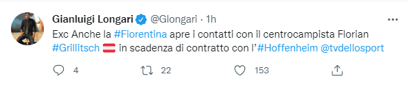 Sportitalia, la Fiorentina vuole il mediano Grillitsch in scadenza con l'Hoffenheim. Contatti già avviati