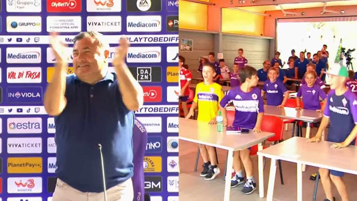 Barone si trasforma in ultras con i piccoli tifosi viola: "Chi non salta è juventino" - 