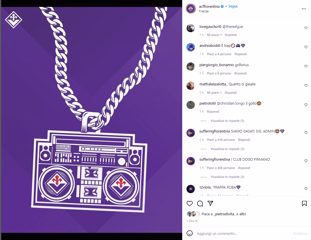 La Fiorentina "annuncia" l'acquisto di Gollini, postata sui social viola una foto di un rapper coi guanti