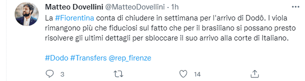Repubblica, la Fiorentina è tranquilla di prendere Dodò, si dovrebbe chiudere già in settimana
