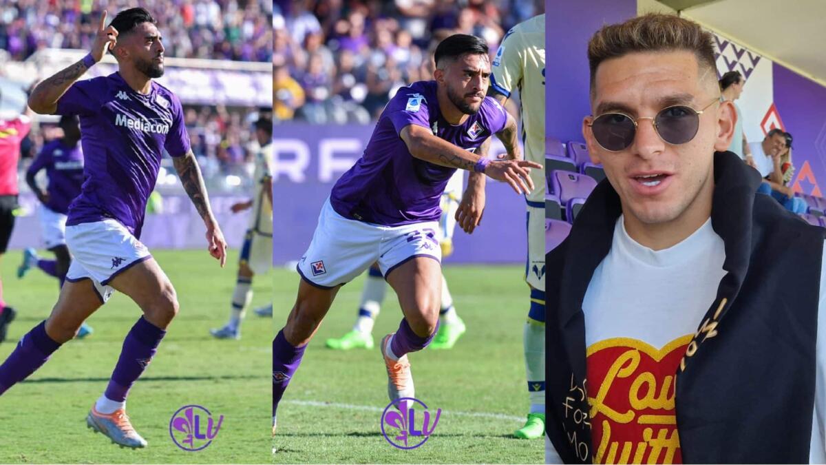 Nico Gonzalez segna e dedica il gol a Torreira in tribuna, lo indica con le mani, Lucas risponde - 