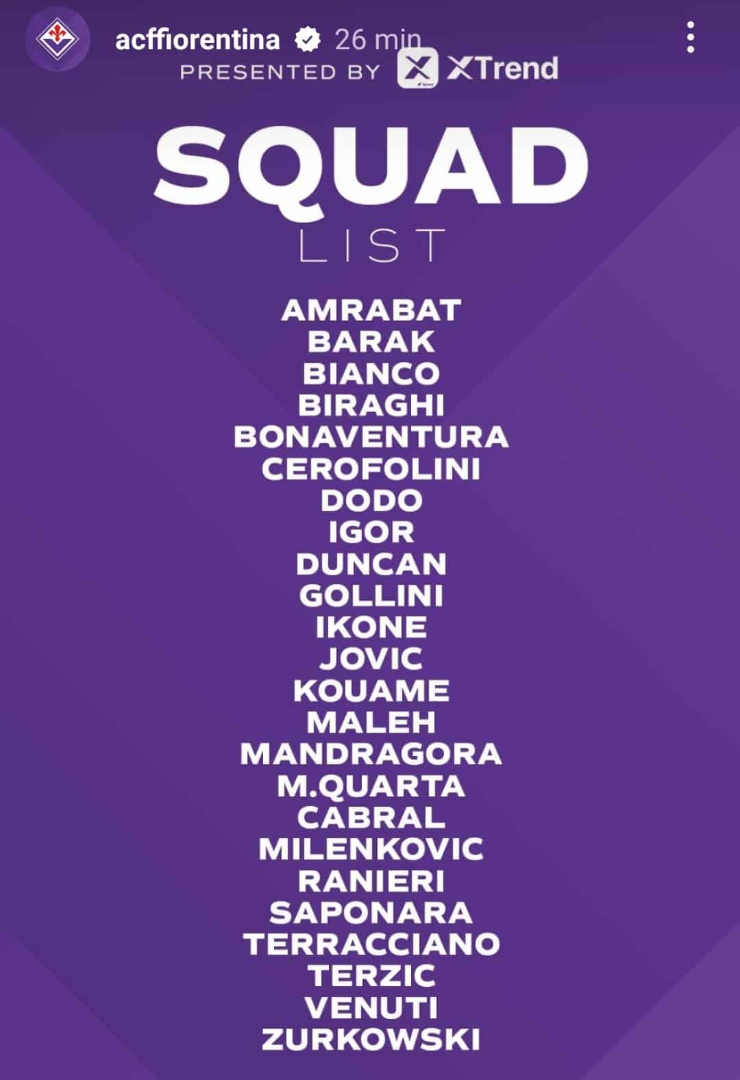 I convocati della Fiorentina per lo Spezia. Fuori Nico Gonzalez e Sottil, torna Maleh a disposizione