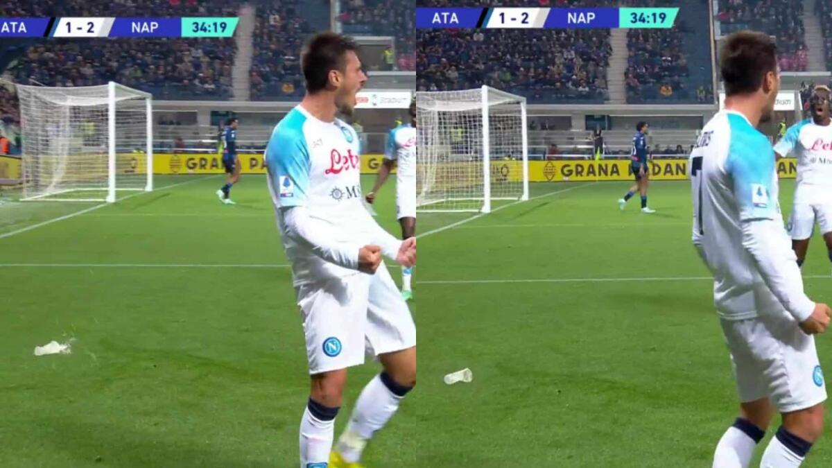 Elmas segna e la Curva dell'Atalanta gli lancia contro un bicchiere di birra che poi entra in campo - 
