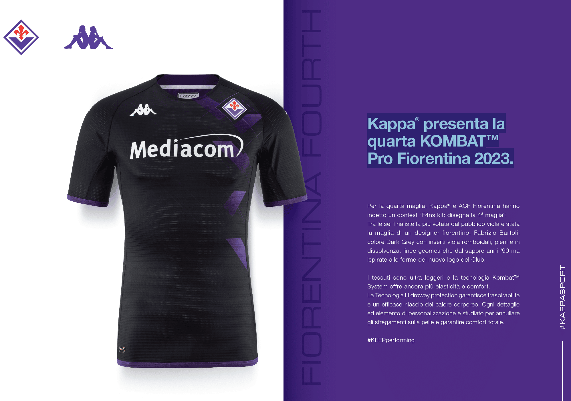 Ecco la quarta maglia della Fiorentina, nera con sfumature viola. Gia acquistabile negli store per 99 euro