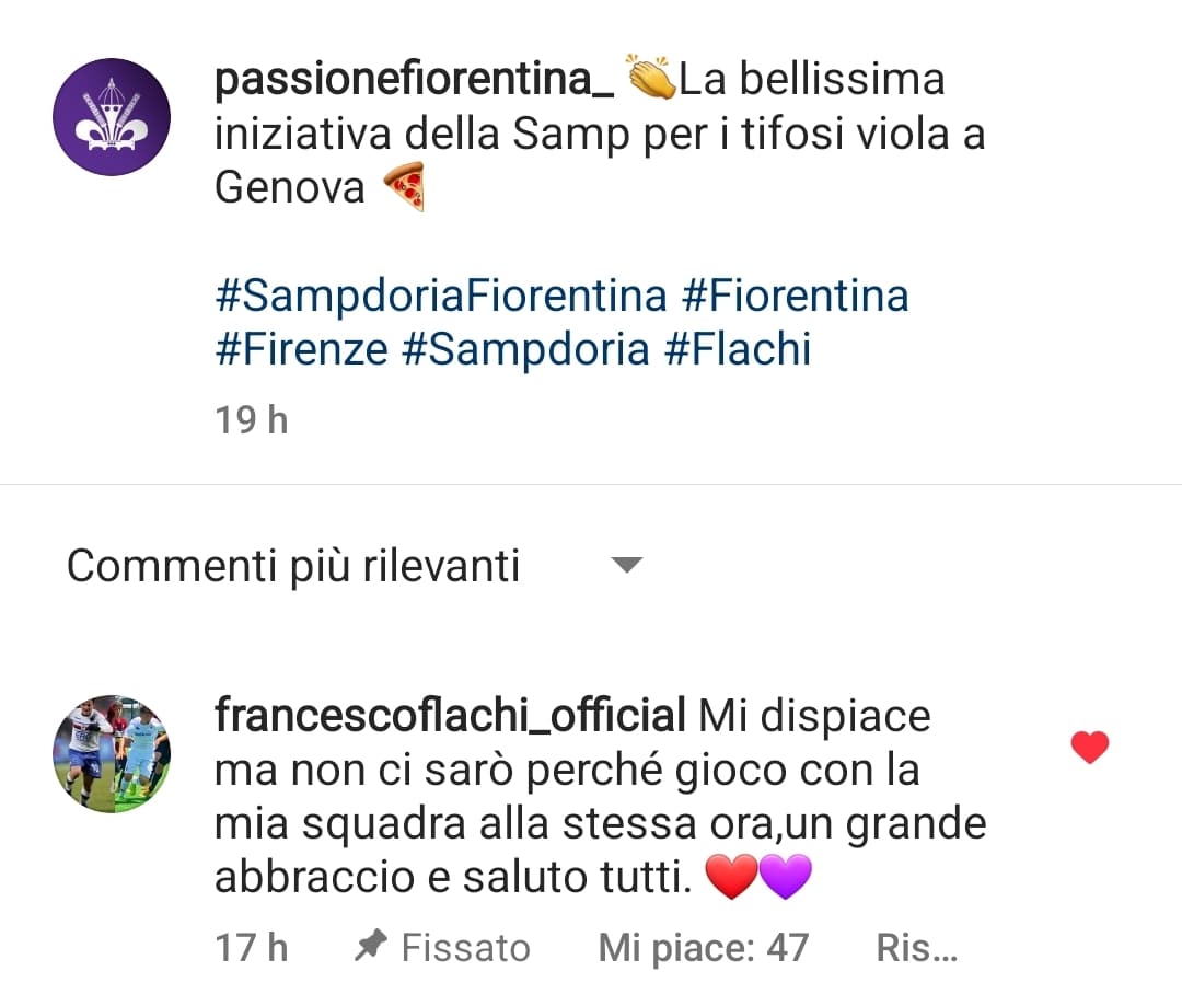 Non sarà Flachi a dare la focaccia ai tifosi della Fiorentina al Marassi: "A quell'ora sono a giocare"