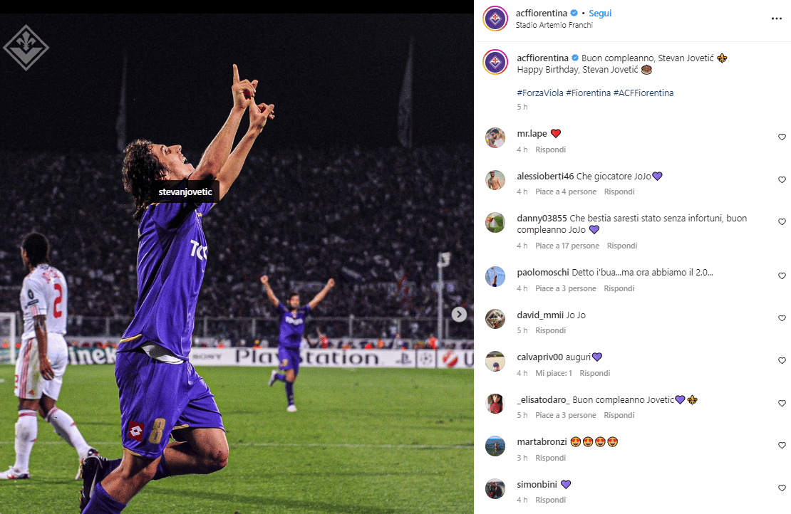 Fece innamorare Firenze con le sue giocate. Auguri Jovetic, e la Fiorentina lo festeggia sui social