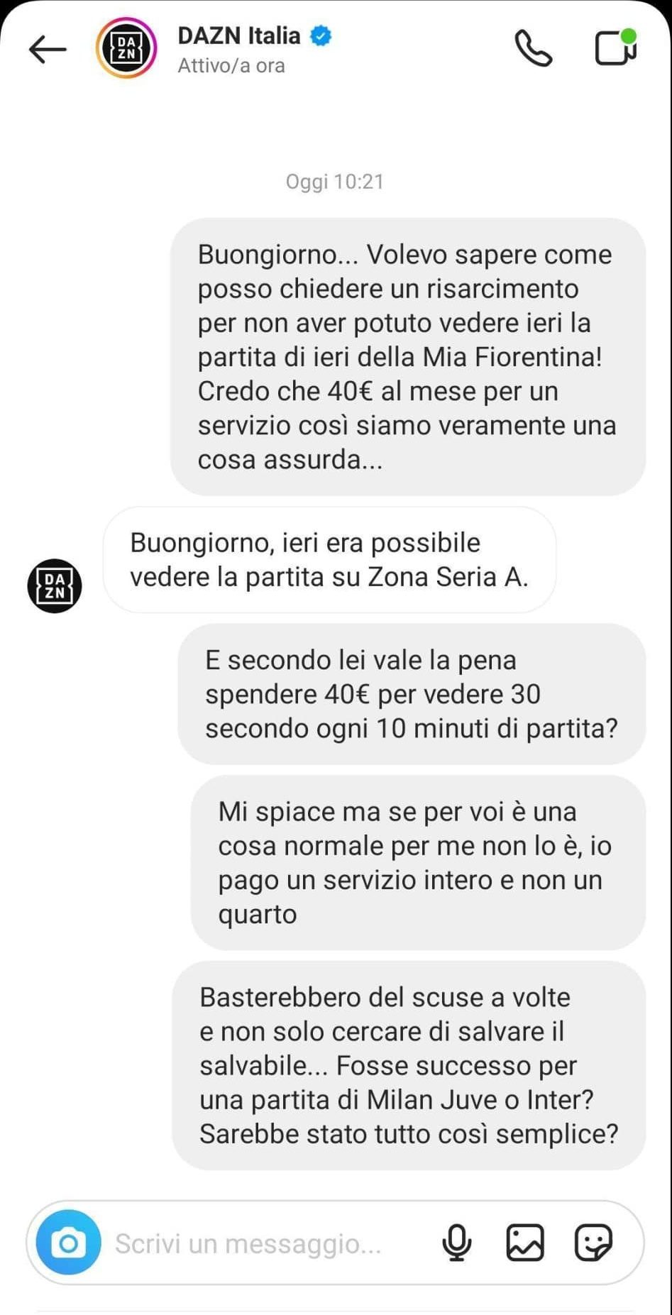 La risposta di Dazn che ha fatto infuriare un tifoso della Fiorentina: "La partita c'era su Zona Serie A"
