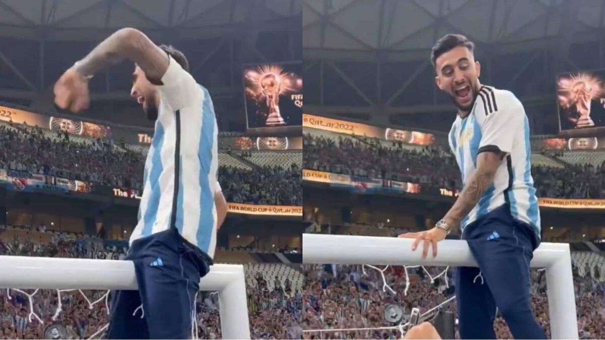 Nico Gonzalez festeggia con l'Argentina, sale sulla traversa dietro Messi per cantare ed esultare - 