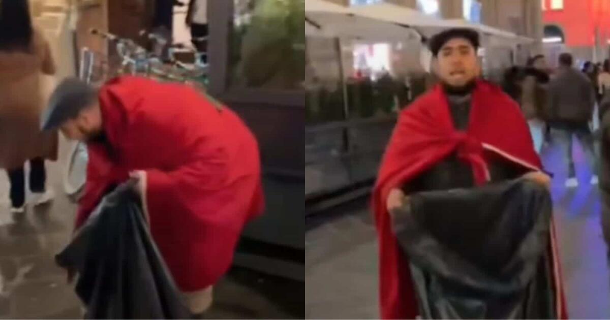 I tifosi del Marocco puliscono Piazza del Duomo a Firenze dopo i festeggiamenti per la semifinale - 