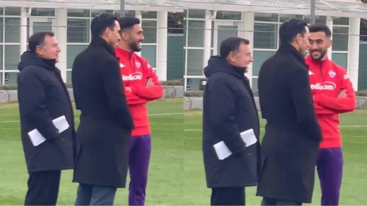 Nico Gonzalez al centro sportivo guarda allenamento con Burdisso e Barone. Presenti anche Jovic e Milenkovic - 