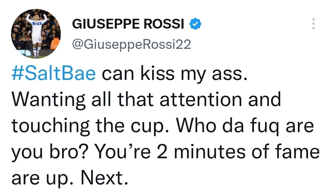 Rossi attacca Salt Bae dopo aver infastidito Messi per la Coppa: "Ma chi ca**o sei? Baciami il cu**"