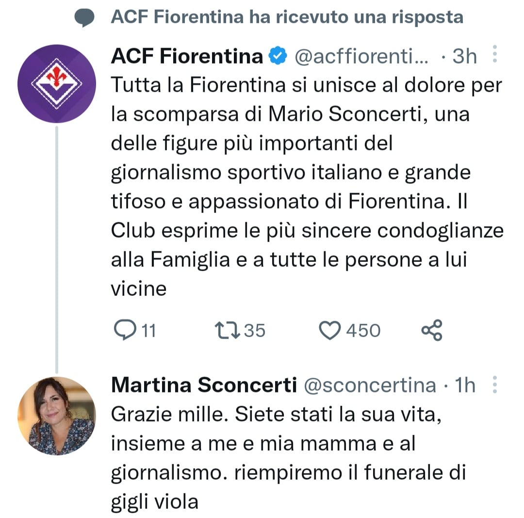 Sconcerti e il suo grande amore per la Fiorentina, il suo funerale sarà pieno di Gigli viola