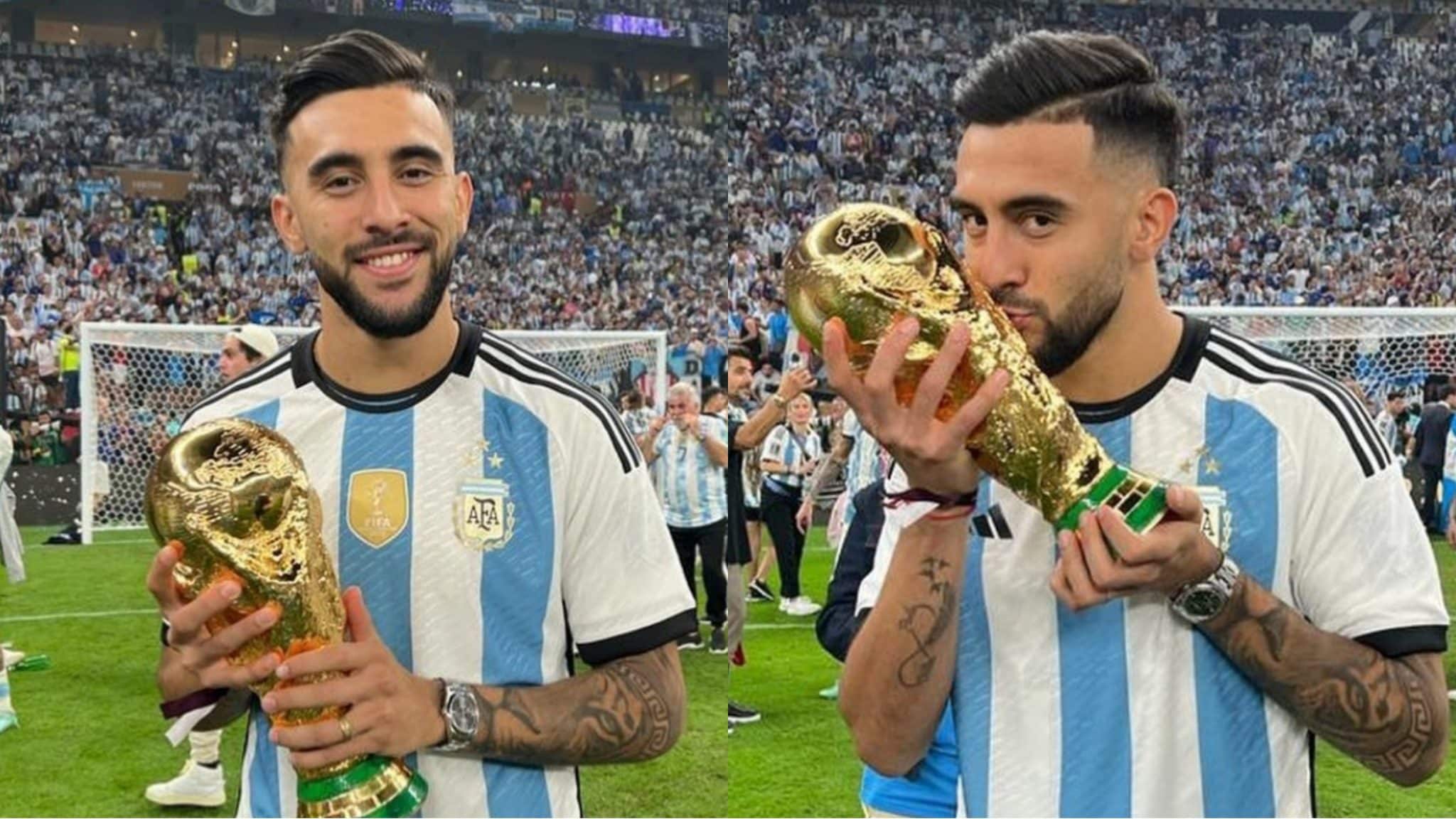 Nico Gonzalez festeggia con l'Argentina, sale sulla traversa dietro Messi per cantare ed esultare