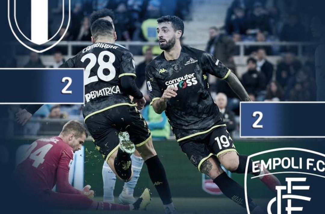 L'Empoli fa piangere Sarri e la Lazio, rimonta da 2-0 a 2-2 in pochi minuti e pareggio al 94esimo