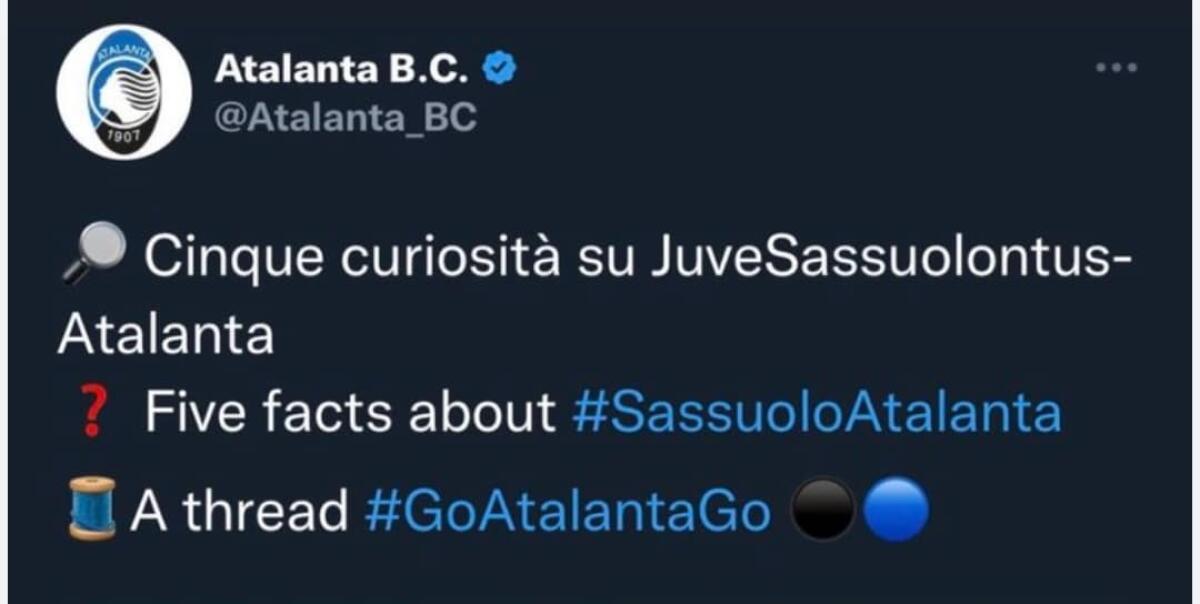 L'Atalanta prende in giro Juventus e Sassuolo e scrive: "Sarà JuveSassuolontus contro Atalanta" - 
