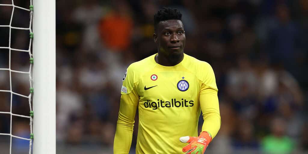 MILAN, ITALY - SEPTEMBER 07: Andre Onana of FC Internazionale looks on during the UEFA Champions League group C match between FC Internazionale and FC Bayern München at San Siro Stadium on September 07, 2022 in Milan, Italy. (Photo by Francesco Scaccianoc