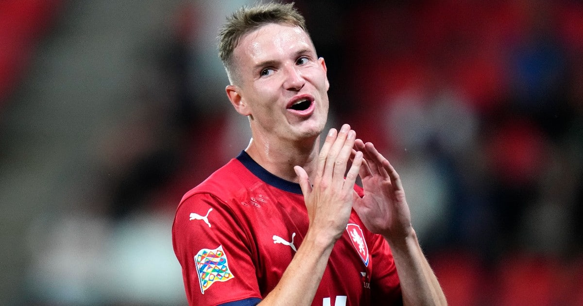 Czech Republic's Jakub Jankto reacts after missing a chance to score during the UEFA Nations League soccer match between Czech Republic and Switzerland at the Sinobo stadium in Prague, Czech Republic, Thursday, June 2, 2022. (AP Photo/Petr David Josek)