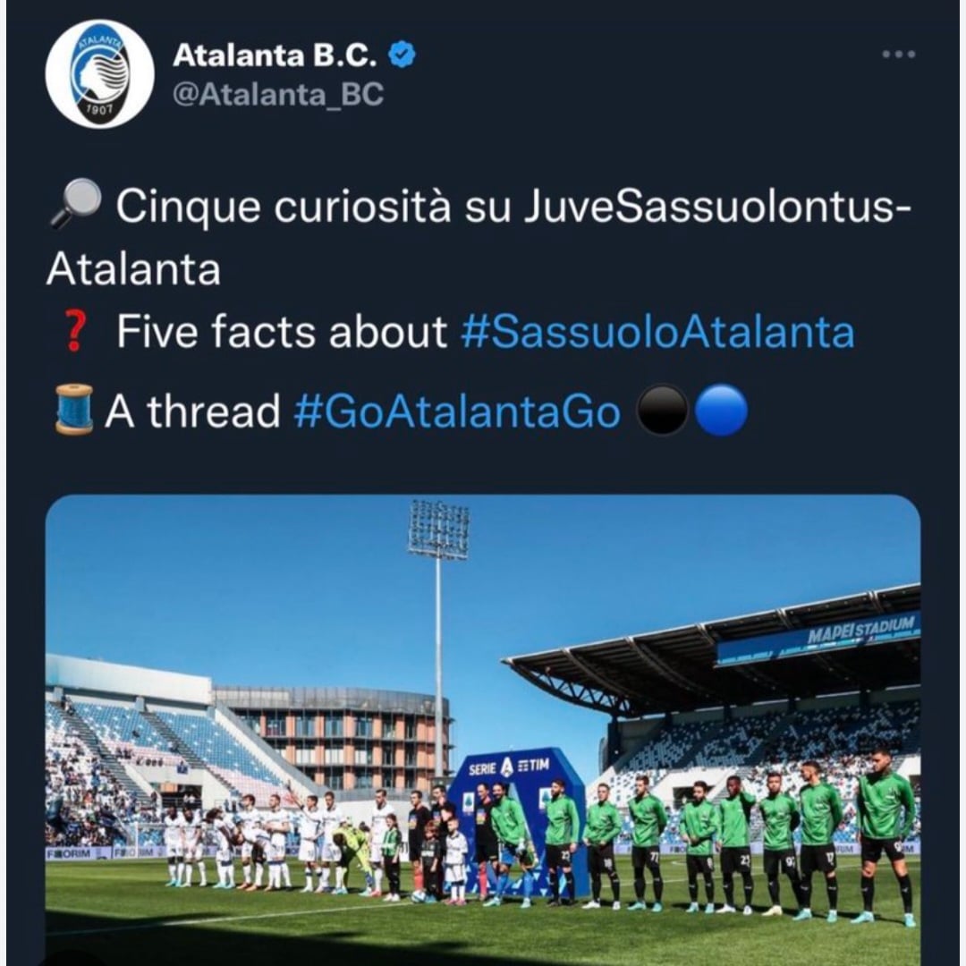 L'Atalanta prende in giro Juventus e Sassuolo e scrive: "Sarà JuveSassuolontus contro Atalanta"