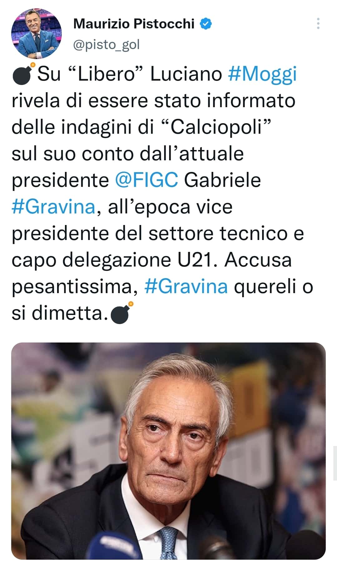 Rivelazione di Moggi che imbarazza Gravina: "Mi hai avvisato tu delle indagini su di me per Calciopoli"