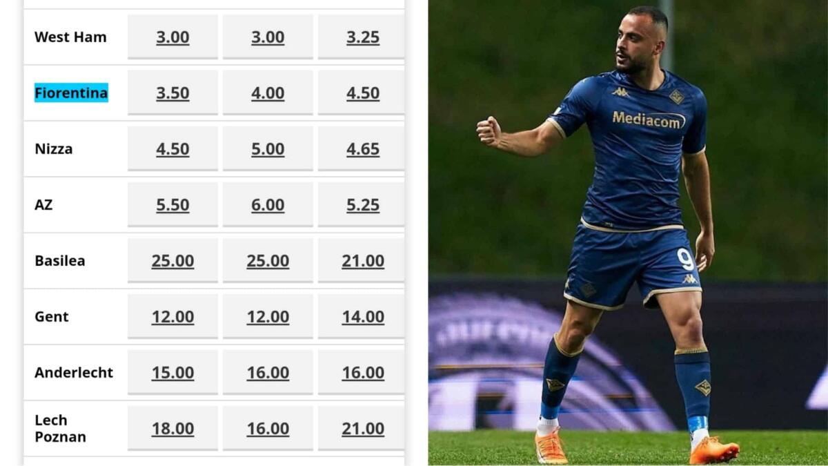 Secondo le agenzie di scommesse è il West Ham la favorita per la Conference, poi Fiorentina e Nizza - 