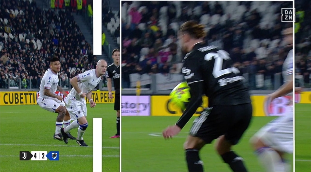La Juventus segna di mano, è netto il braccio di Rabiot, Stankovic non ci sta: "Come fai a dare gol?"