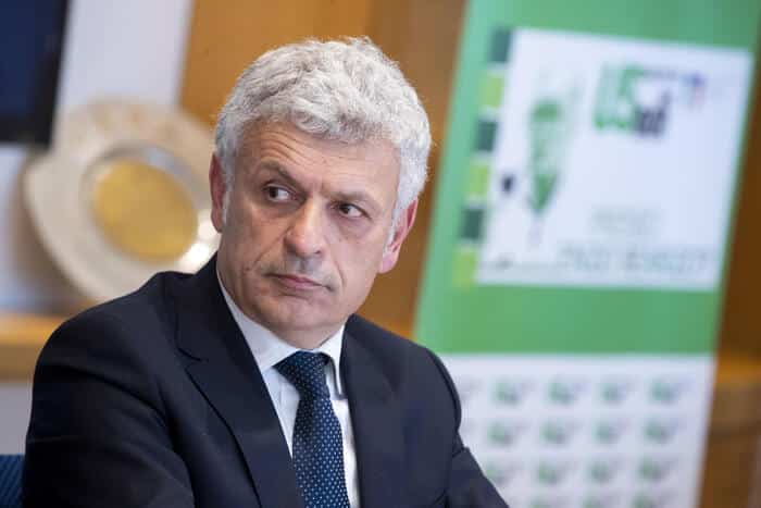 Duccio Baglioni, Vice Presidente dellAIA, durante la presentazione dell'11/a edizione del premio Enzo Bearzot all'interno della sede della Figc, Roma, 13 aprile 2022.ANSA/MASSIMO PERCOSSI
