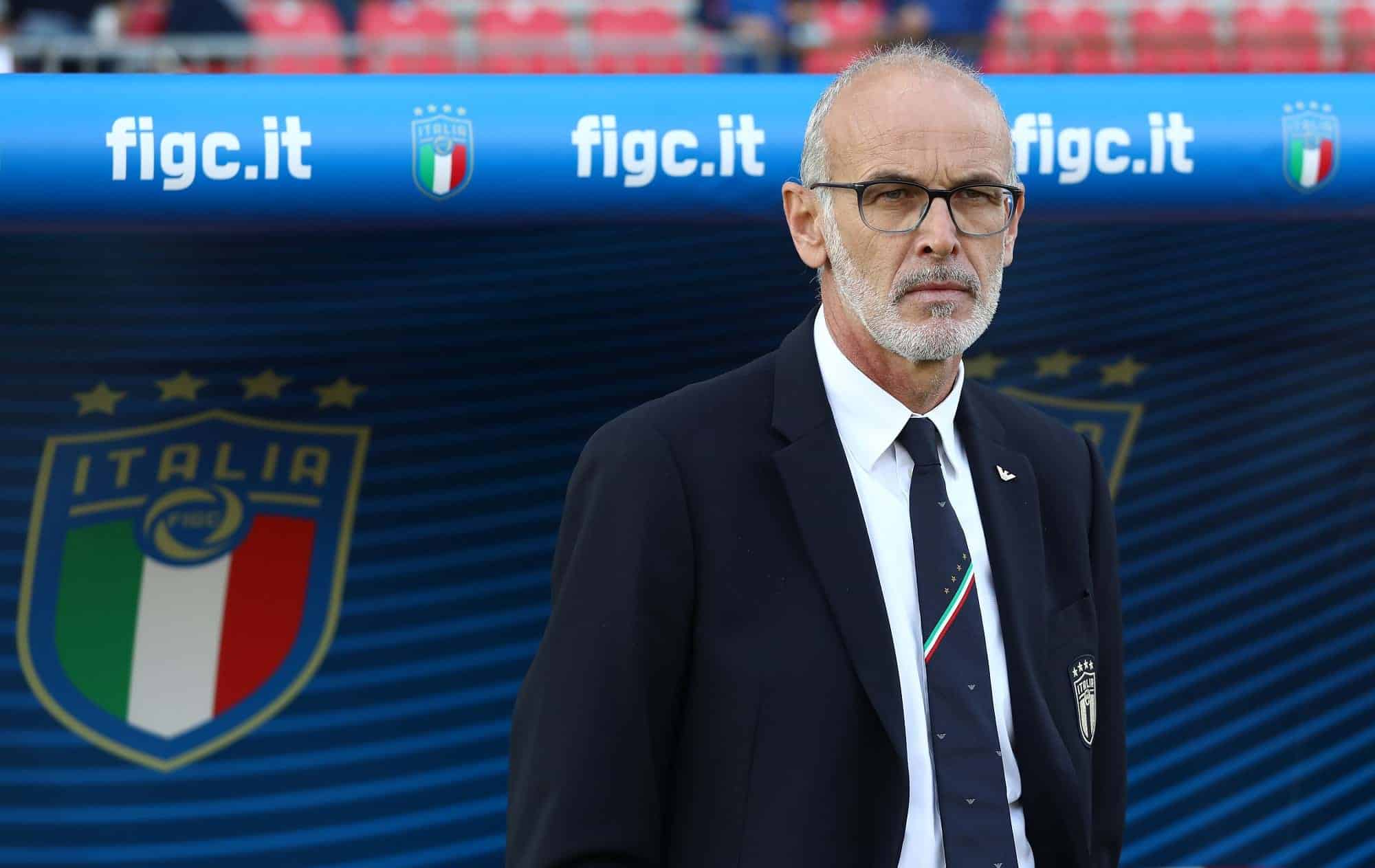 MONZA, ITALY - OCTOBER 12: Italy coach Paolo Nicolato looks on before the 2022 UEFA European Under-21 Championship Qualifier match between Italy and Sweden at Stadio Brianteo on October 12, 2021 in Monza, . (Photo by Marco Luzzani/Getty Images)