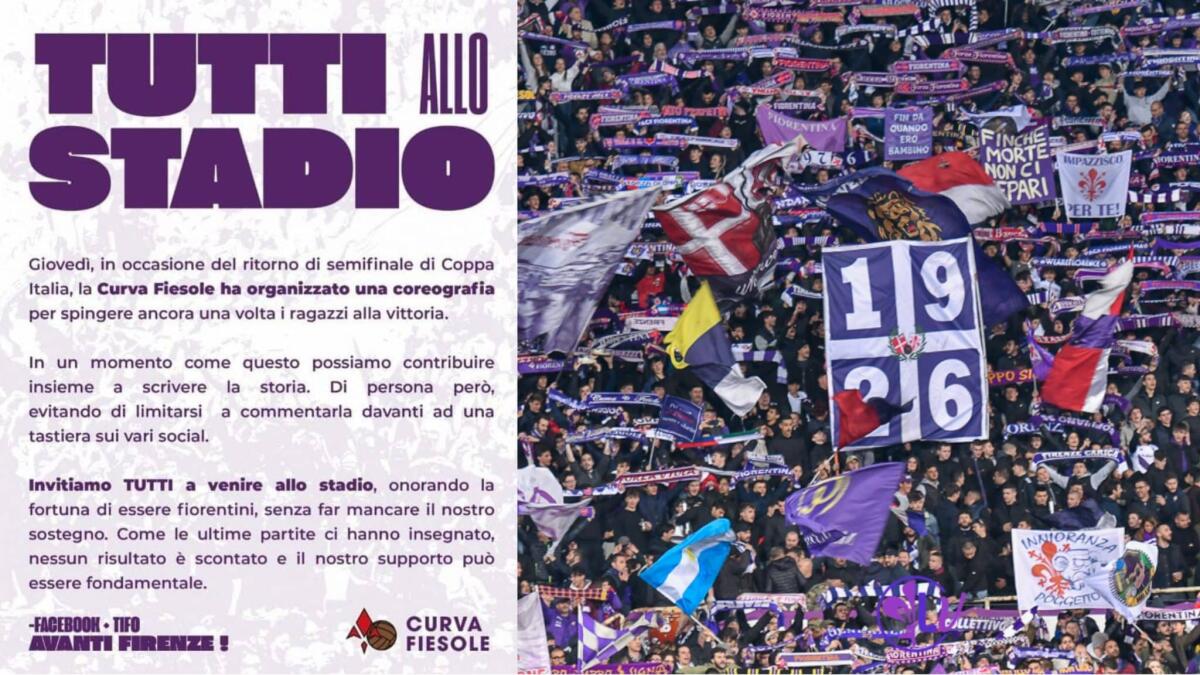 Curva Fiesole: "Giovedì tutti allo stadio, ci sarà la coreografia per la semifinale contro la Cremonese" - 